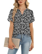 Womens Dressy Casual Shirts Short Sleeve V Neck Work Blouse Business Casual Summer Chiffon Tops