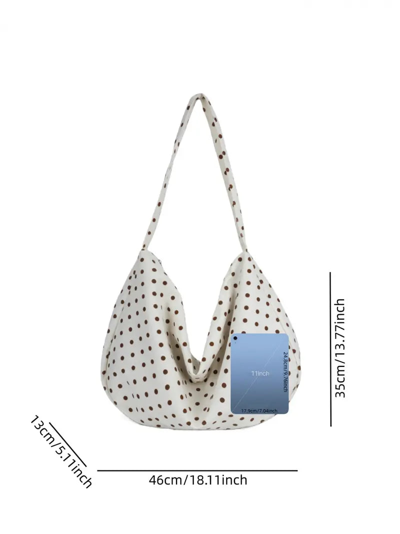 Vintage Polka-Dot Corduroy Crossbody Bag