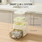 48 Cube Ice Maker with Easy Press Lid, Upgraded Press-Type Ice Cube Tray with Storage Bin & Lid