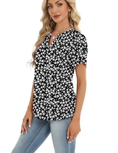 Womens Dressy Casual Shirts Short Sleeve V Neck Work Blouse Business Casual Summer Chiffon Tops
