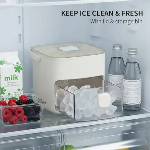 48 Cube Ice Maker with Easy Press Lid, Upgraded Press-Type Ice Cube Tray with Storage Bin & Lid