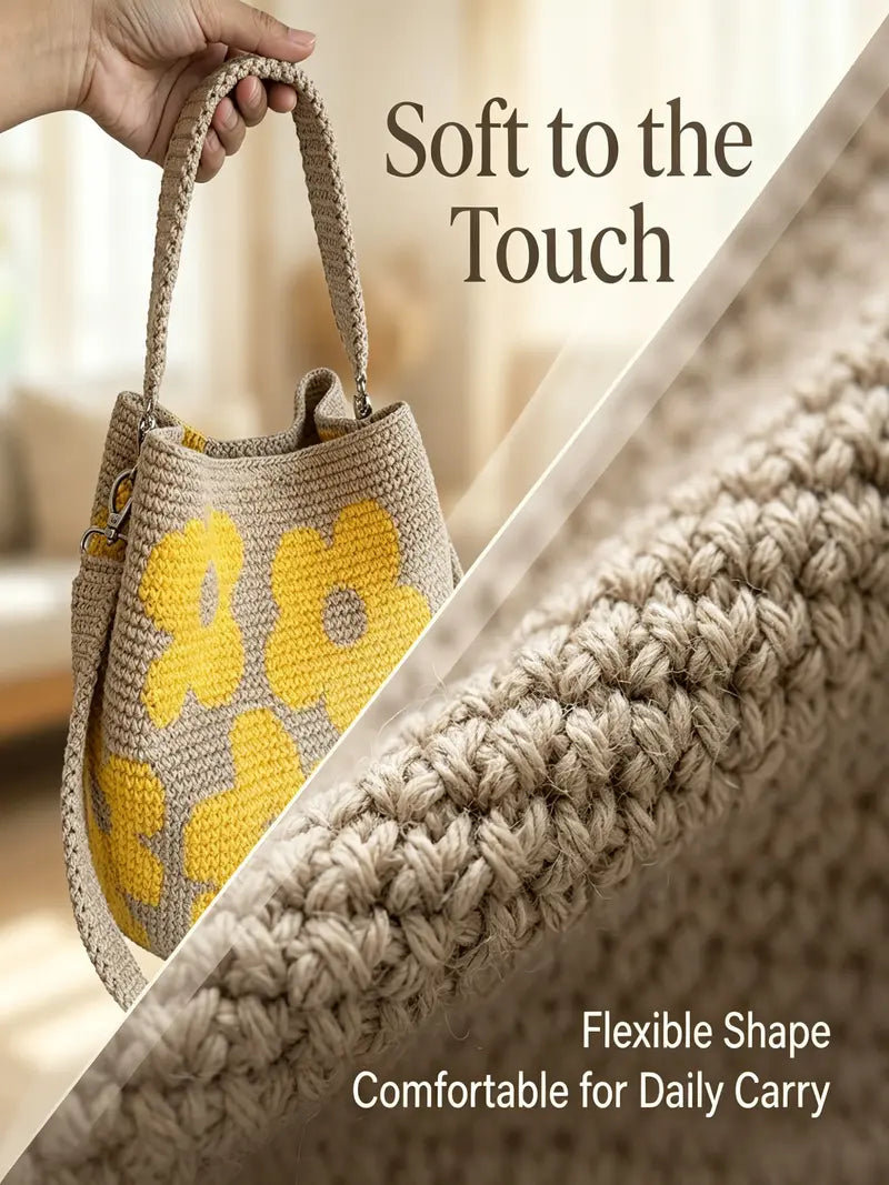 🌻 Handmade crochet bag with floral pattern – lightweight cotton blend, spacious & boho – perfect for summer & beach