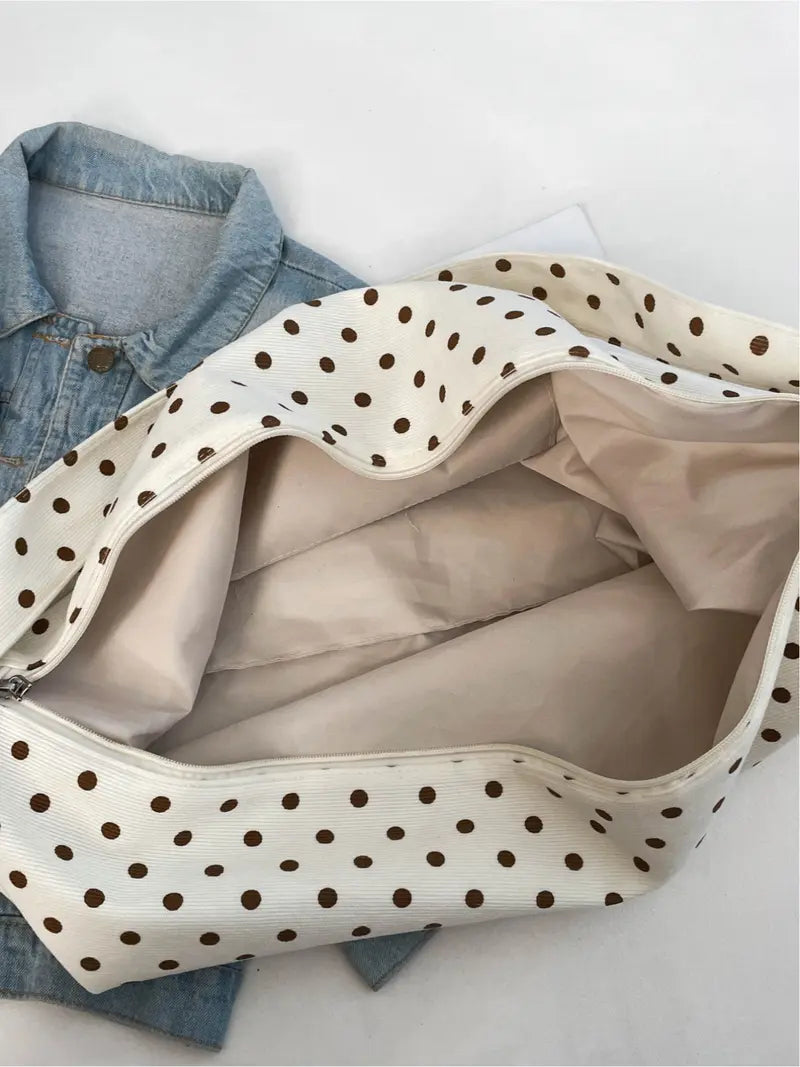 Vintage Polka-Dot Corduroy Crossbody Bag