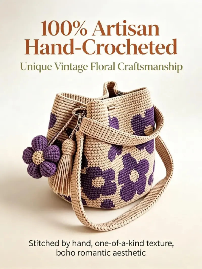 🌻 Handmade crochet bag with floral pattern – lightweight cotton blend, spacious & boho – perfect for summer & beach