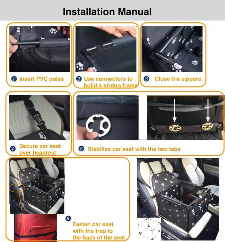 Waterproof Pet Dog Car Seat Booster Box and Basket with Seat Belt Restraint System