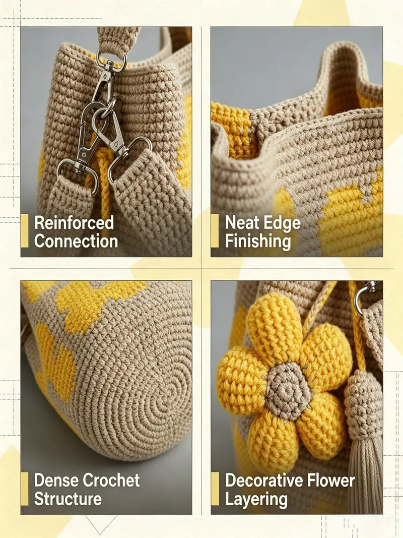 🌻 Handmade crochet bag with floral pattern – lightweight cotton blend, spacious & boho – perfect for summer & beach