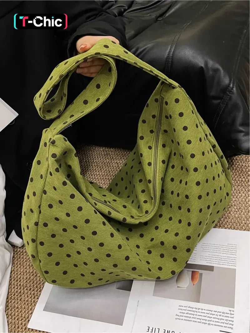 Vintage Polka-Dot Corduroy Crossbody Bag