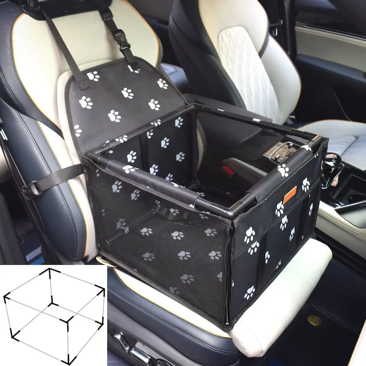 Waterproof Pet Dog Car Seat Booster Box and Basket with Seat Belt Restraint System