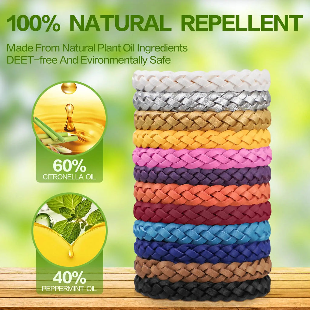 Mosquito Repellent Wristbands, 12-Pack, Natural Ingredients, DEET-Free, 300 Hours of Protection