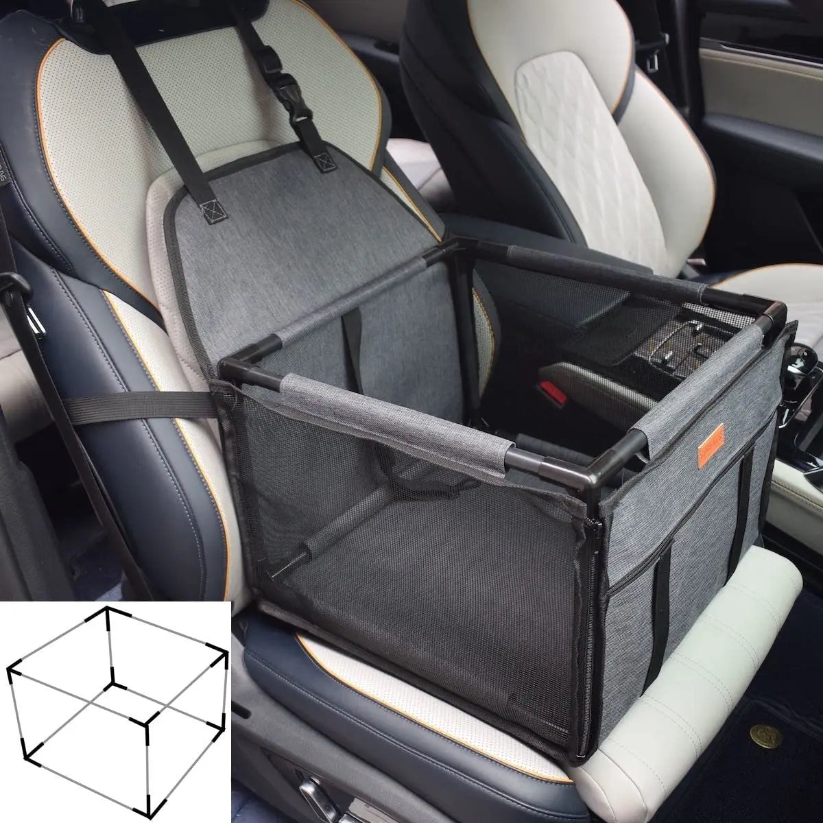 Waterproof Pet Dog Car Seat Booster Box and Basket with Seat Belt Restraint System
