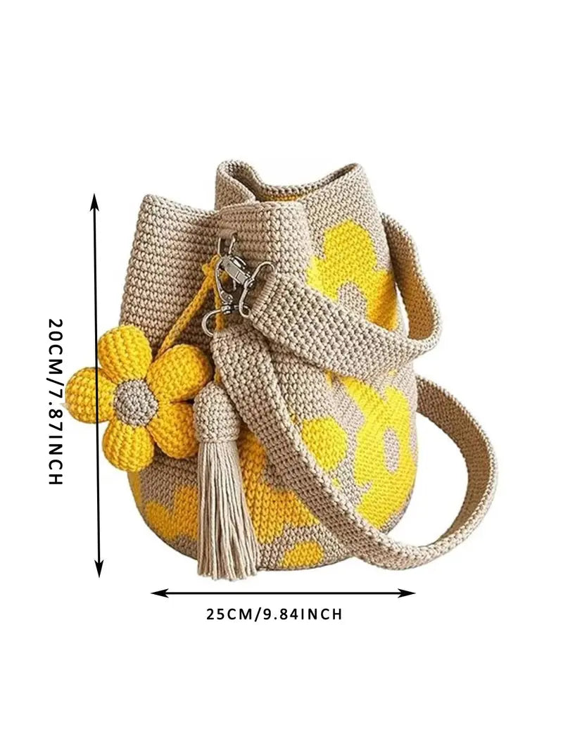 🌻 Handmade crochet bag with floral pattern – lightweight cotton blend, spacious & boho – perfect for summer & beach