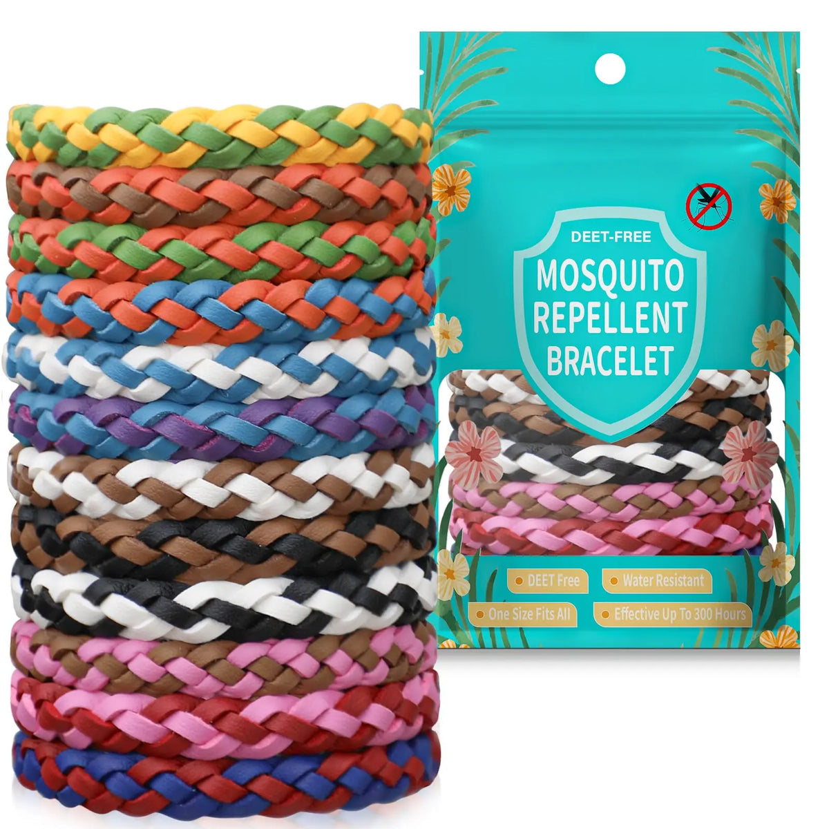 Mosquito Repellent Wristbands, 12-Pack, Natural Ingredients, DEET-Free, 300 Hours of Protection