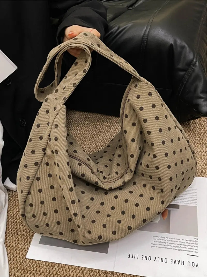 Vintage Polka-Dot Corduroy Crossbody Bag