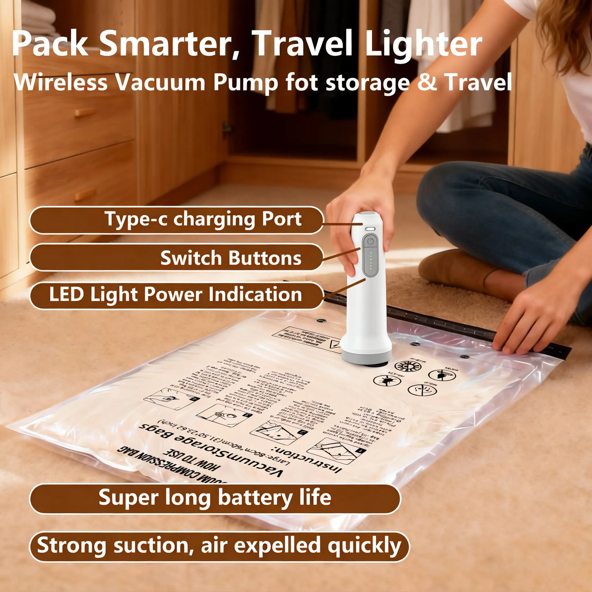 Shrink Your Luggage by 80% with the Ultimate Cordless Travel Vacuum Storage Kit!