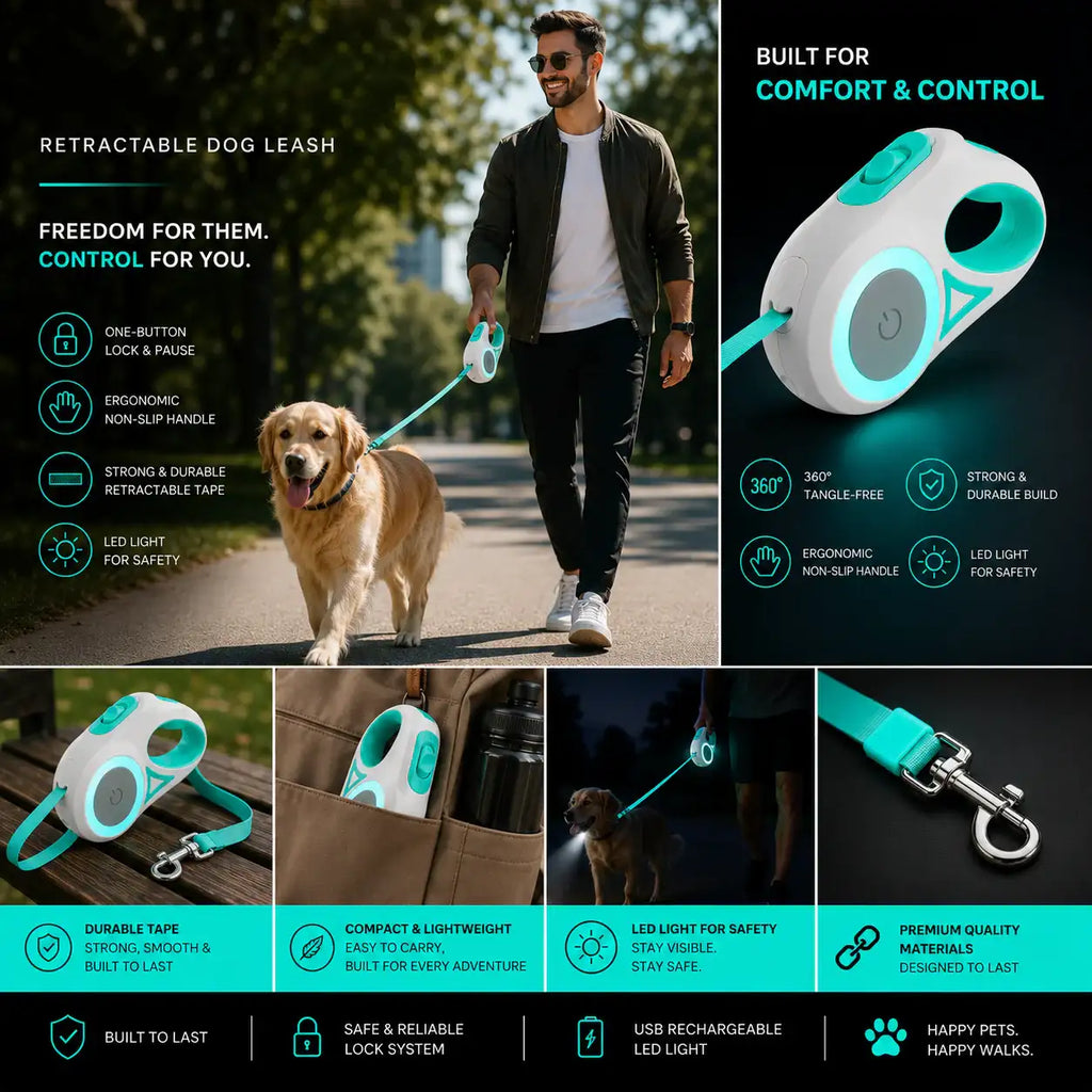 LED Night Walking Leash Retractable Leash