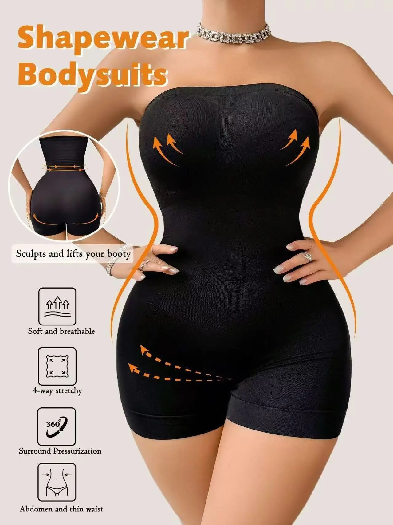 Strapless Bodysuit Shapewear for Women Tummy Control Seamless Body Shaper with Removable Straps