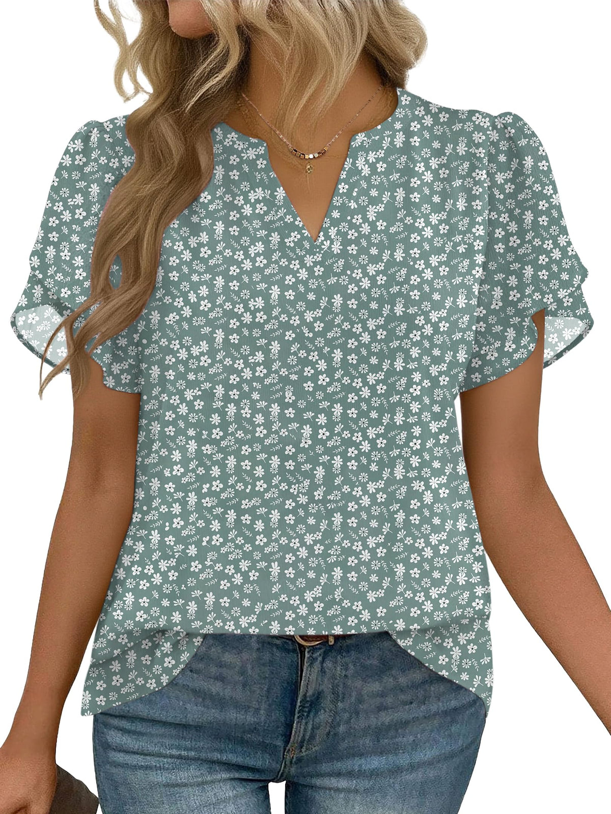 Womens Dressy Casual Shirts Short Sleeve V Neck Work Blouse Business Casual Summer Chiffon Tops