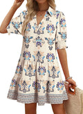 Casual Dresses for Women Lapel Collared V Neck Mid Sleeved Pleated Summer Dresses for Women 2026 Midi Dresses