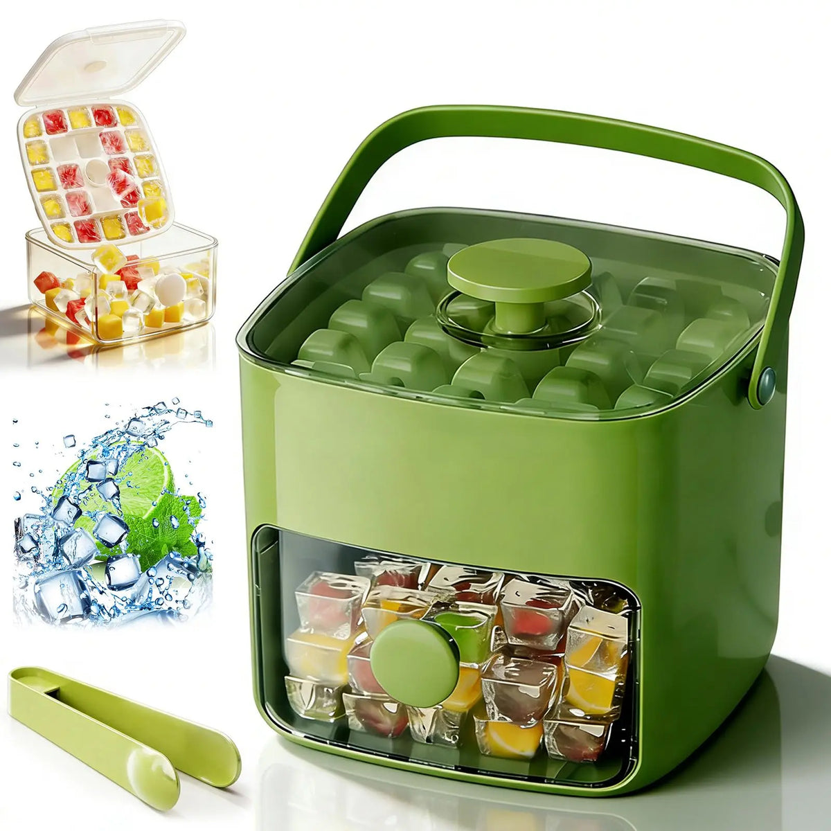 48 Cube Ice Maker with Easy Press Lid, Upgraded Press-Type Ice Cube Tray with Storage Bin & Lid