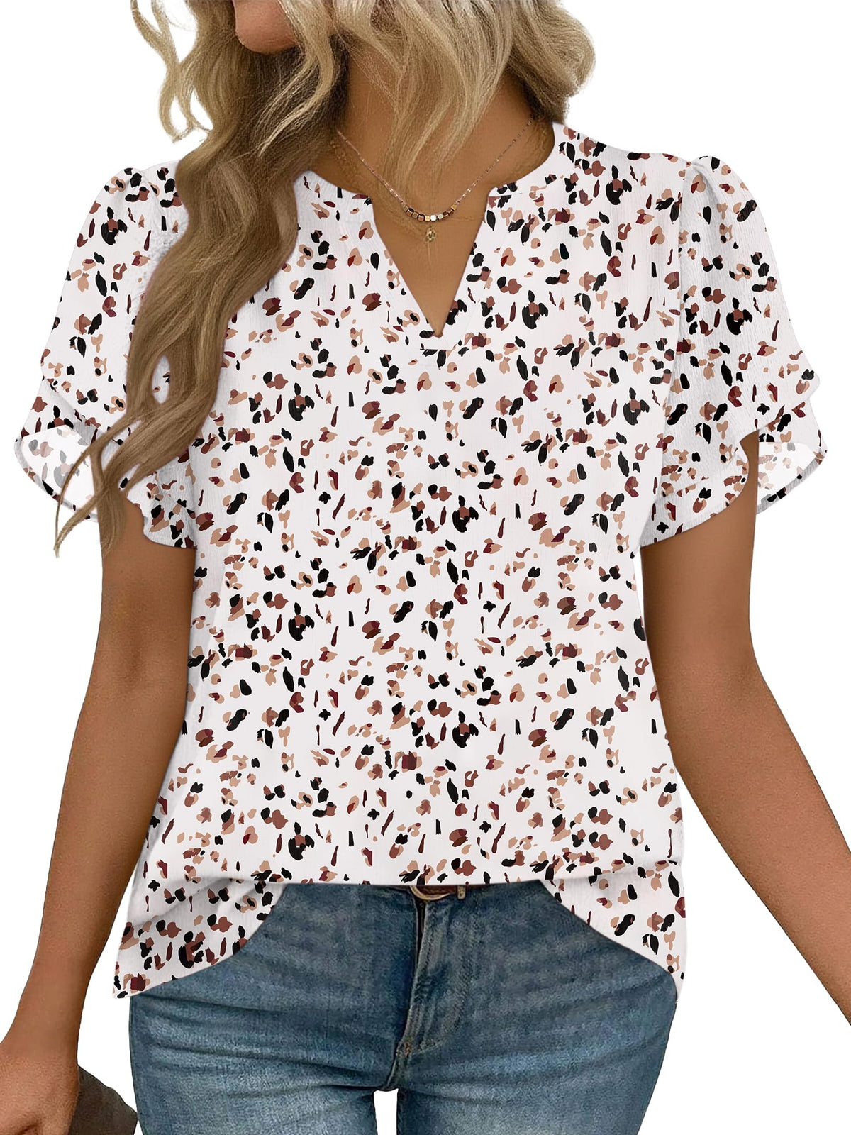 Womens Dressy Casual Shirts Short Sleeve V Neck Work Blouse Business Casual Summer Chiffon Tops
