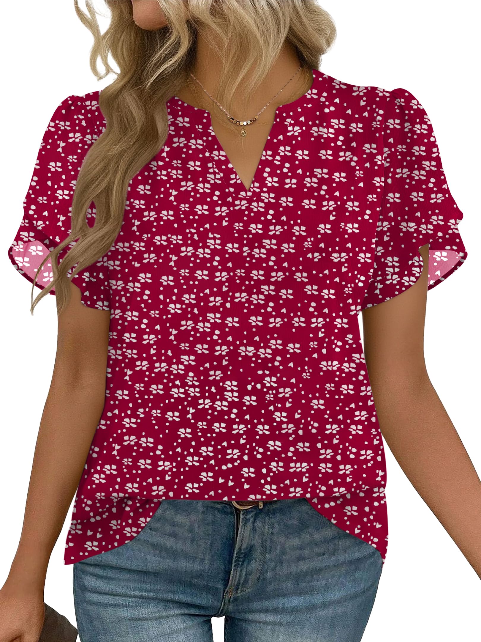 Womens Dressy Casual Shirts Short Sleeve V Neck Work Blouse Business Casual Summer Chiffon Tops