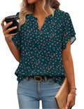 Womens Dressy Casual Shirts Short Sleeve V Neck Work Blouse Business Casual Summer Chiffon Tops