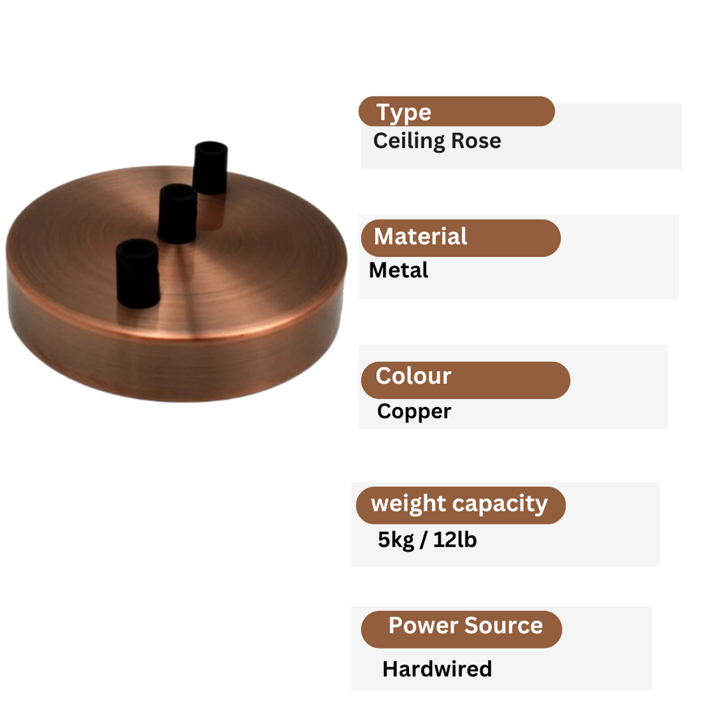 Rosace de plafond 3 trous à sorties multiples Cuivre Suspension 120x25mm~2881