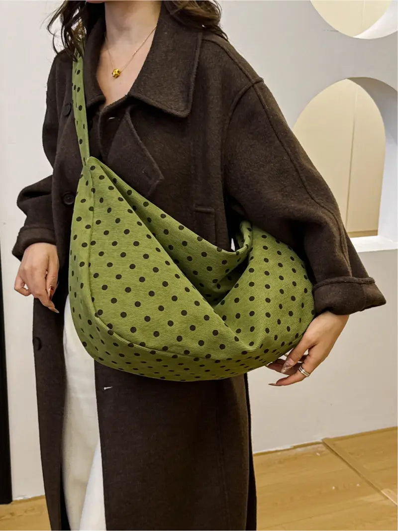 Vintage Polka-Dot Corduroy Crossbody Bag