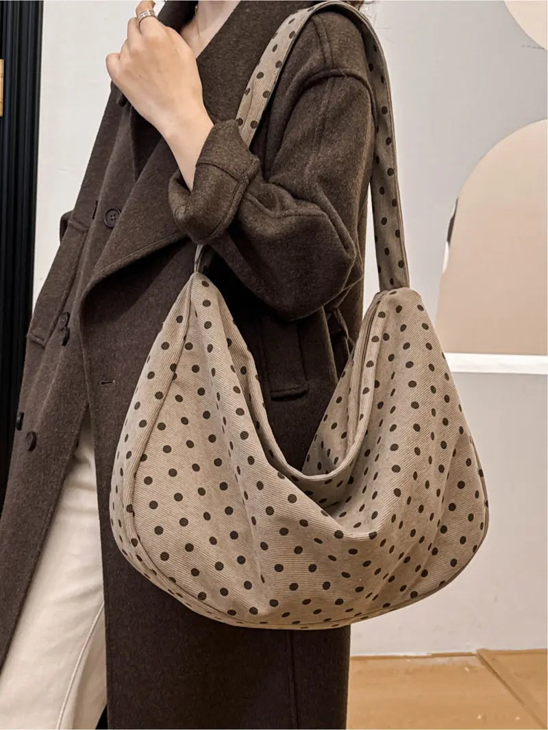 Vintage Polka-Dot Corduroy Crossbody Bag