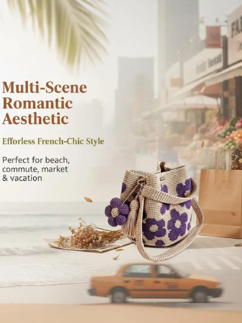 🌻 Handmade crochet bag with floral pattern – lightweight cotton blend, spacious & boho – perfect for summer & beach