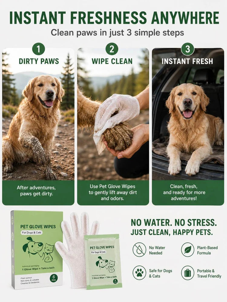 Pet Glove Wipes for Dogs & Cats – Clean Your Pet in Minutes Without a Bath（Buy 1, get 1 free）