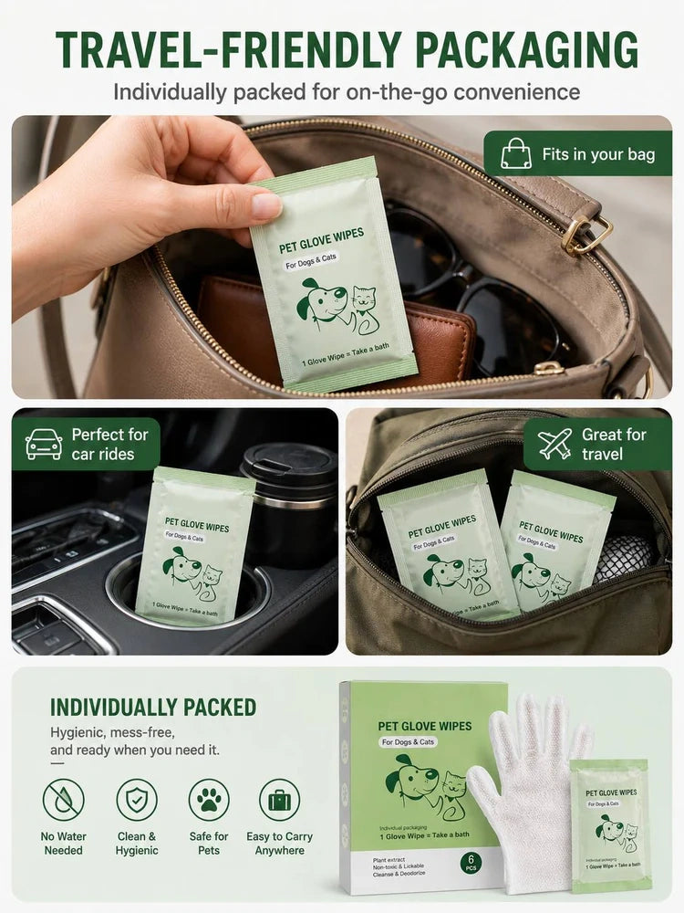 Pet Glove Wipes for Dogs & Cats – Clean Your Pet in Minutes Without a Bath（Buy 1, get 1 free）