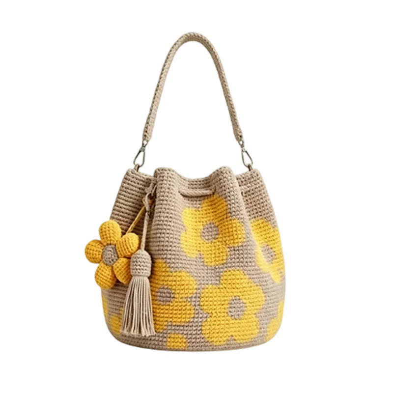🌻 Handmade crochet bag with floral pattern – lightweight cotton blend, spacious & boho – perfect for summer & beach